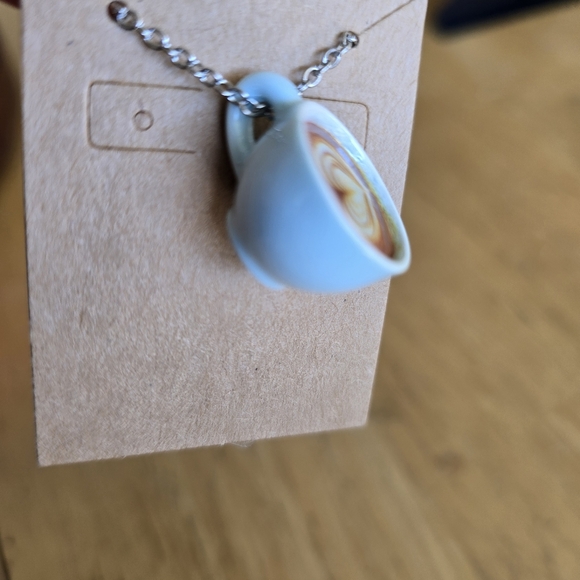 Mini Coffee Cup Necklace with Heart Latte Art – 17” Chain - Picture 4 of 4